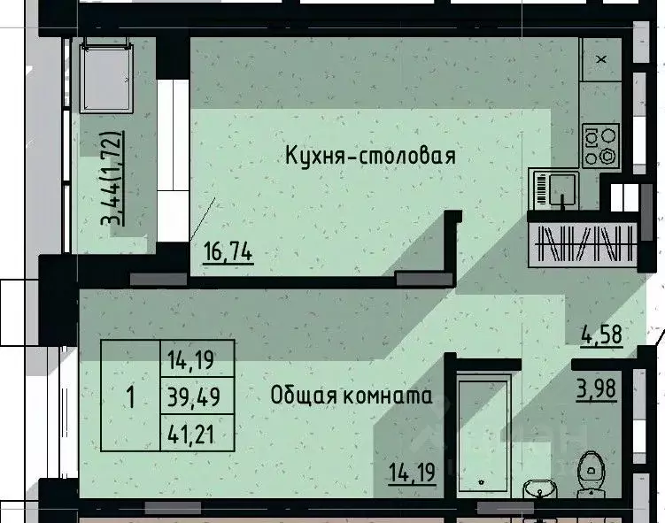 1-к кв. Саха (Якутия), Якутск пос. Геологов,  (41.21 м) - Фото 0