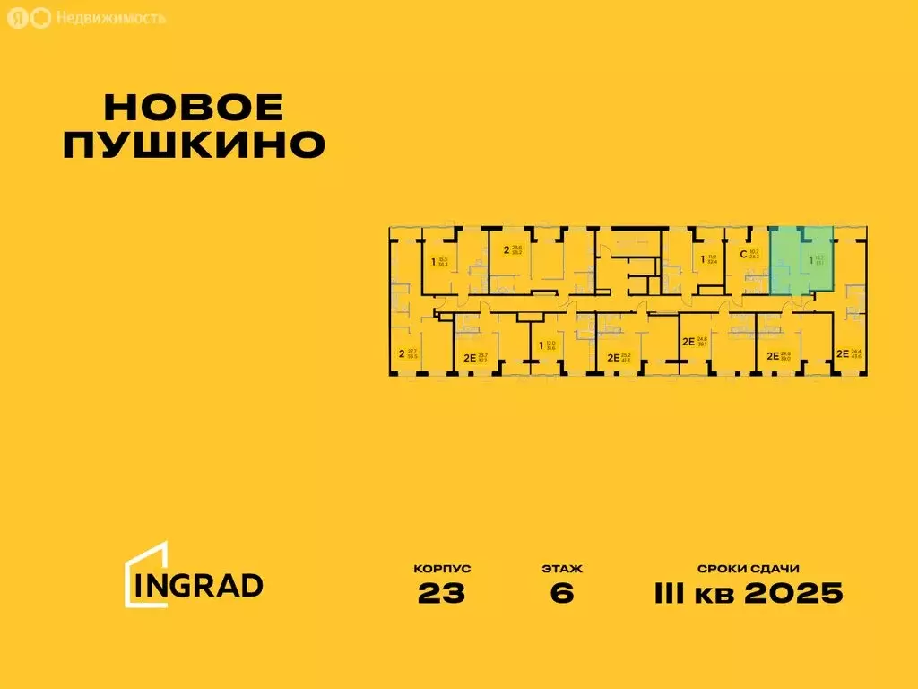 1-комнатная квартира: Пушкино, микрорайон Новое Пушкино, к23 (32.7 м) - Фото 1