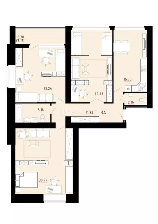 3-комнатная квартира: Вологда, Пригородная улица, 16Б (118 м) - Фото 1