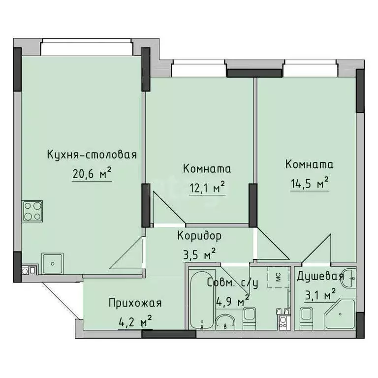 3-комнатная квартира: Ижевск, улица Холмогорова, 89 (56.9 м) - Фото 1