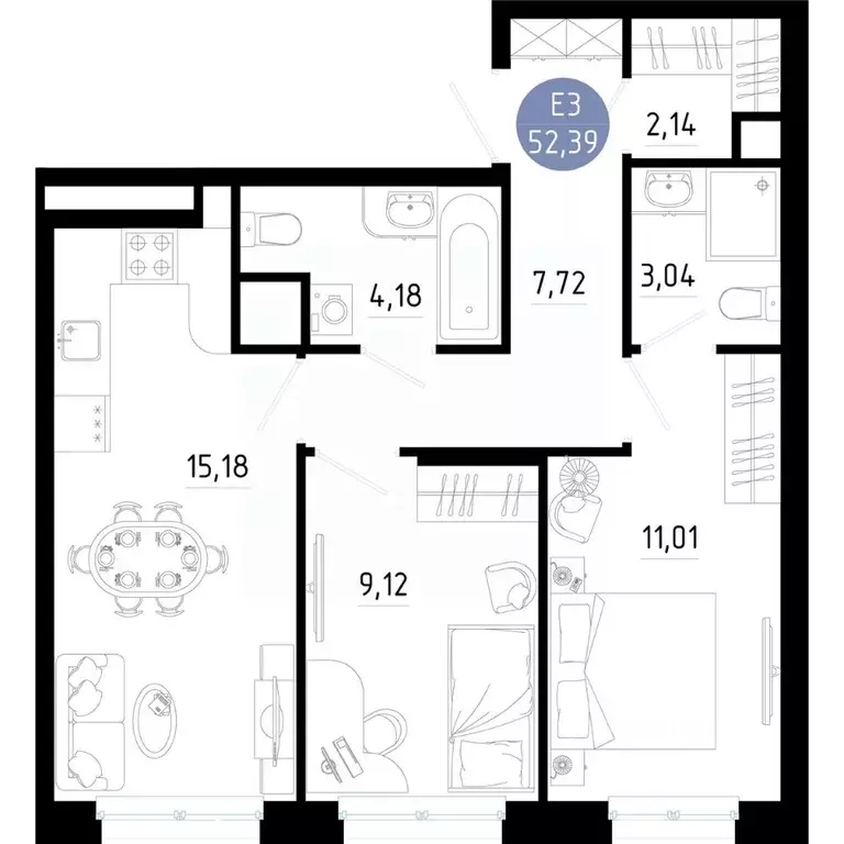2-к кв. Рязанская область, Рязань 9-10-й кв-л,  (52.39 м) - Фото 0