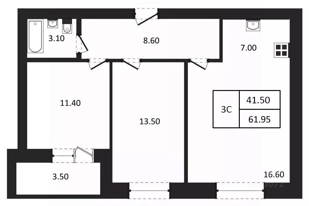 3-к кв. Новосибирская область, Новосибирск  (61.95 м) - Фото 0