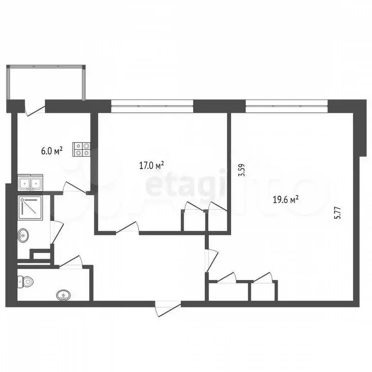 2-к. квартира, 49 м, 6/9 эт. - Фото 0
