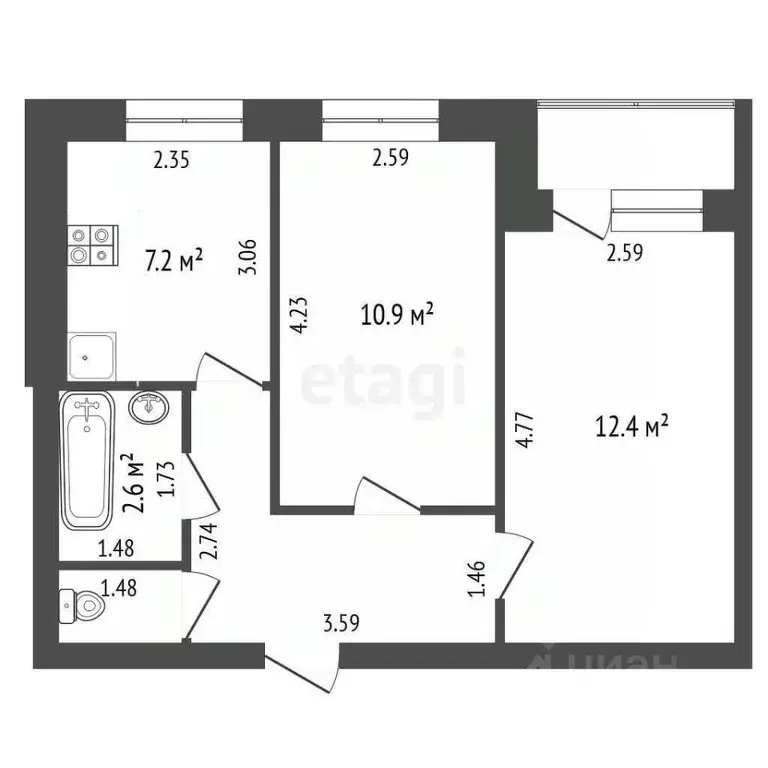 2-к кв. Нижегородская область, Выкса ул. Слепнева, 13к2 (40.4 м) - Фото 1