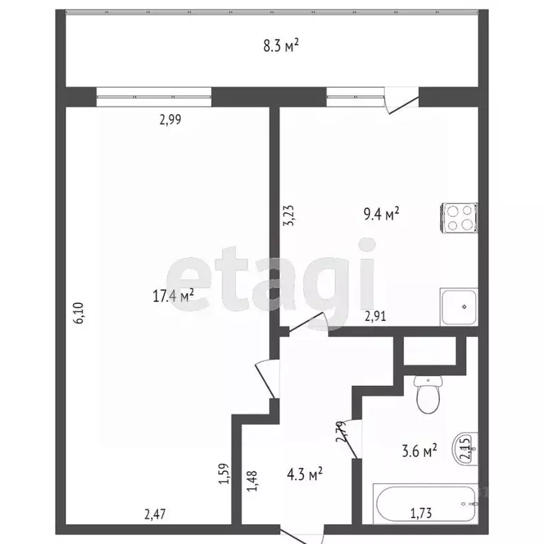 1-к кв. Ростовская область, Аксай Садовая ул., 8А (32.3 м) - Фото 2
