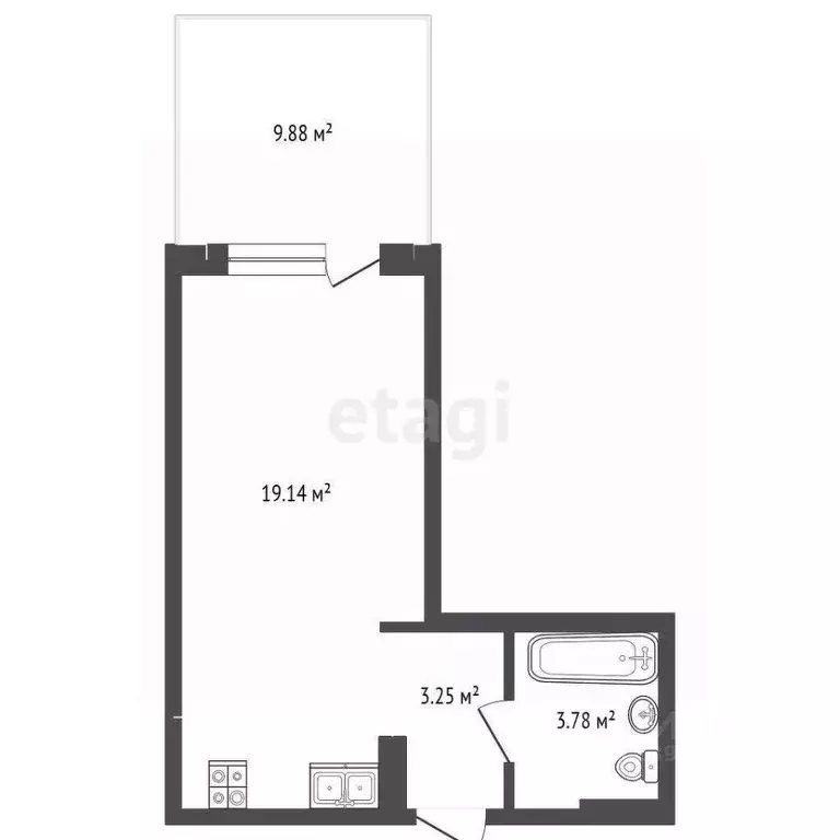 Студия Тюменская область, Тюмень ул. Стройотрядовская, 10 (30.0 м) - Фото 2