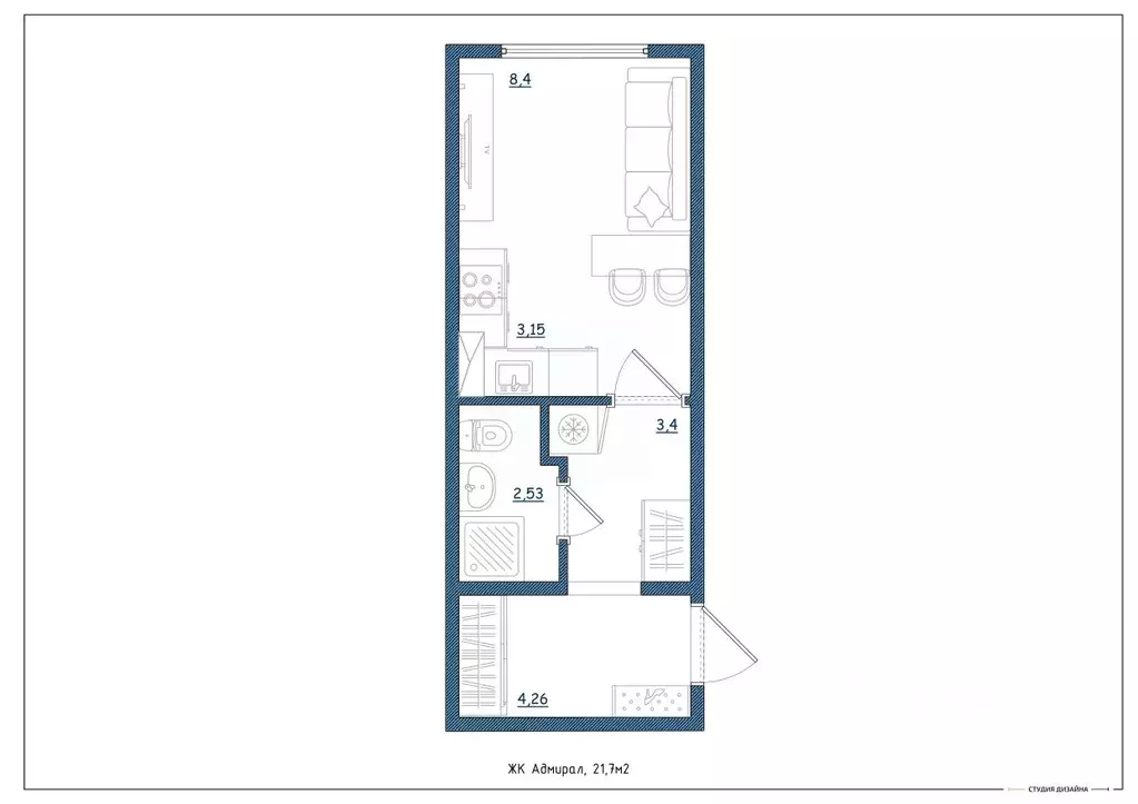 Студия Ярославская область, Ярославль Шандорная ул., 14 (21.7 м) - Фото 2