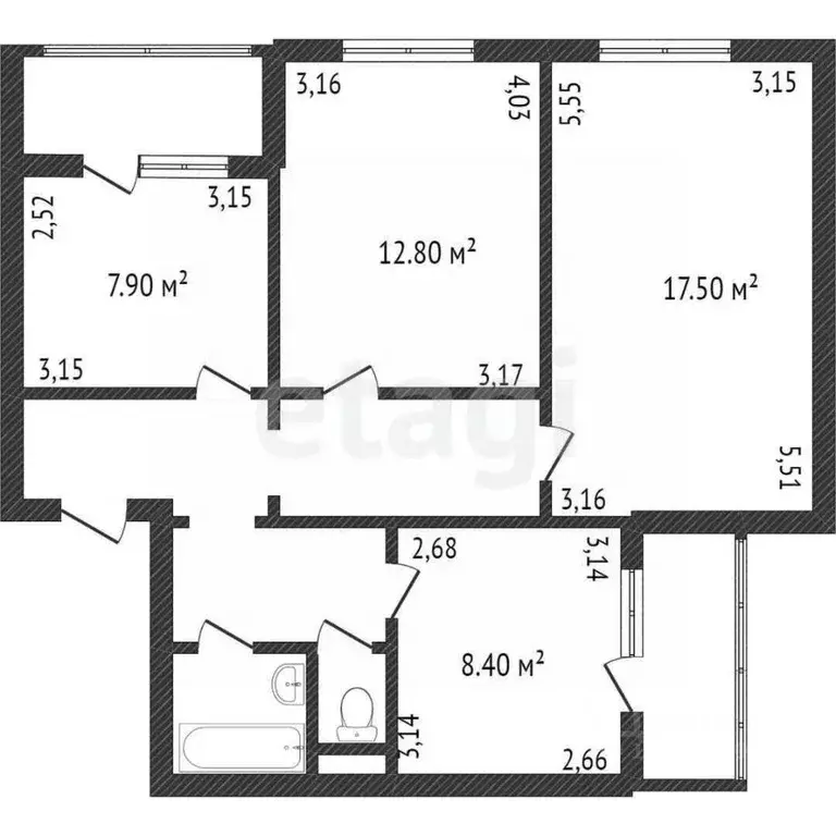 3-к кв. Белгородская область, Белгород ул. Щорса, 56а (83.6 м) - Фото 2