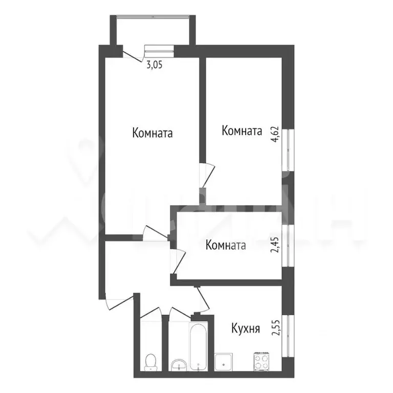 3-к кв. Татарстан, Альметьевск Советская ул., 169 (50.1 м) - Фото 1