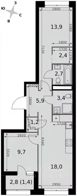 2-к кв. Москва Строительный проезд, 9к1 (58.6 м) - Фото 1