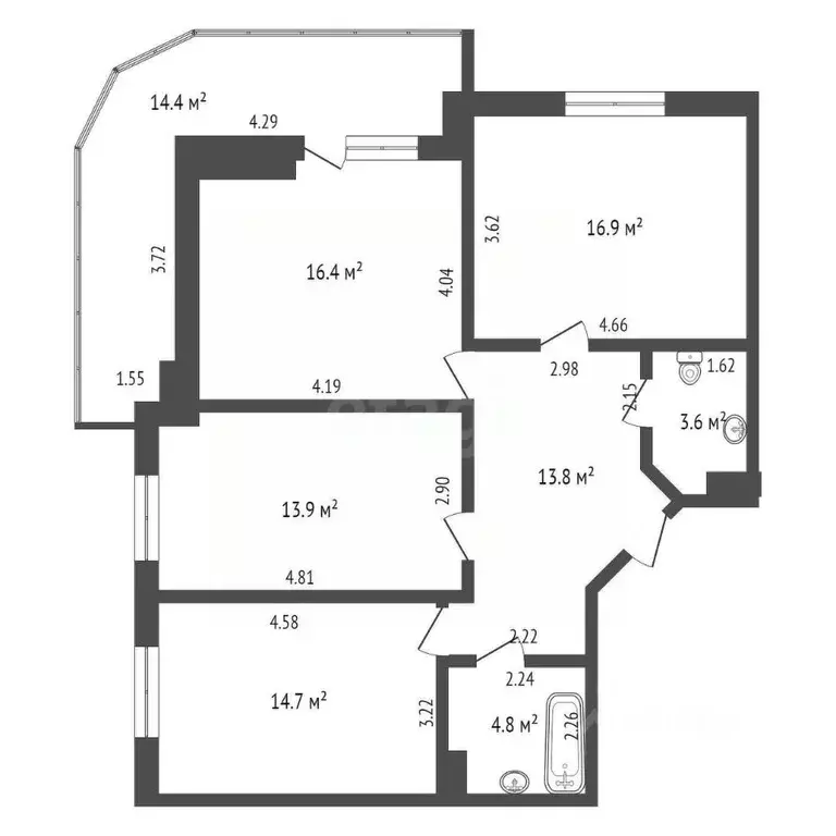 3-к кв. Ростовская область, Ростов-на-Дону ул. Подвойского, 39 (98.5 ... - Фото 1