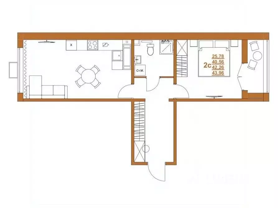 1-к кв. Челябинская область, Челябинск ул. Блюхера, 126 (42.0 м) - Фото 1