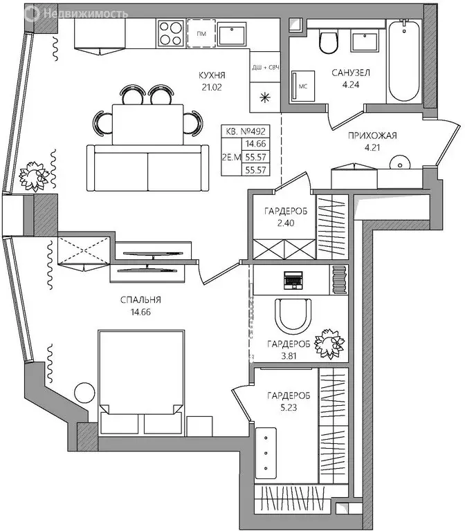 2-комнатная квартира: Пермь, шоссе Космонавтов, 10А (55.57 м) - Фото 1