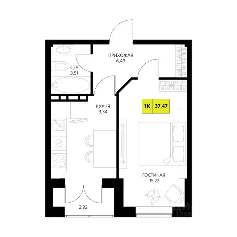 1-к кв. Дагестан, Дербент  (37.47 м) - Фото 0