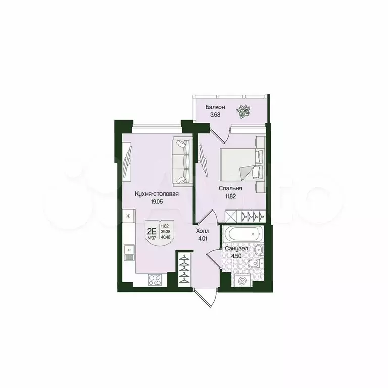 1-к. квартира, 40,5 м, 3/4 эт. - Фото 0