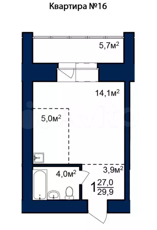 Квартира-студия, 29,9 м, 2/12 эт. - Фото 1