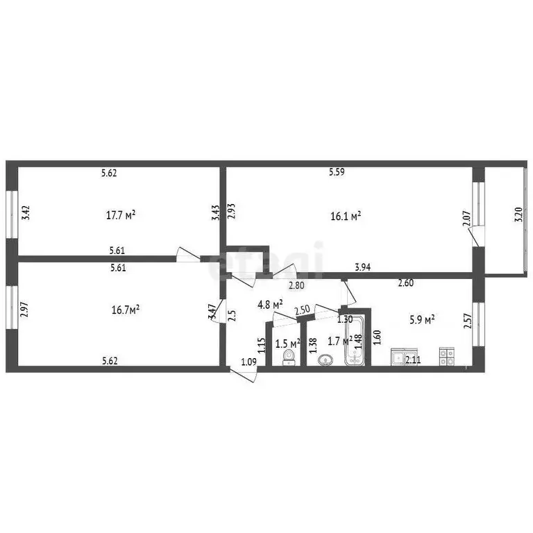 3-комнатная квартира: Стерлитамак, улица Дружбы, 17А (60.3 м) - Фото 1