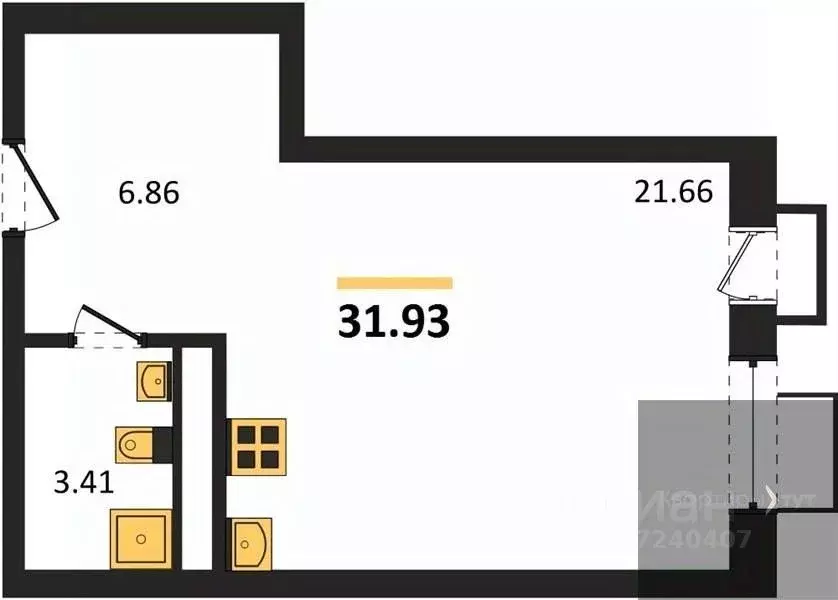 Студия Воронежская область, Воронеж наб. Чуева, 7 (31.93 м) - Фото 0