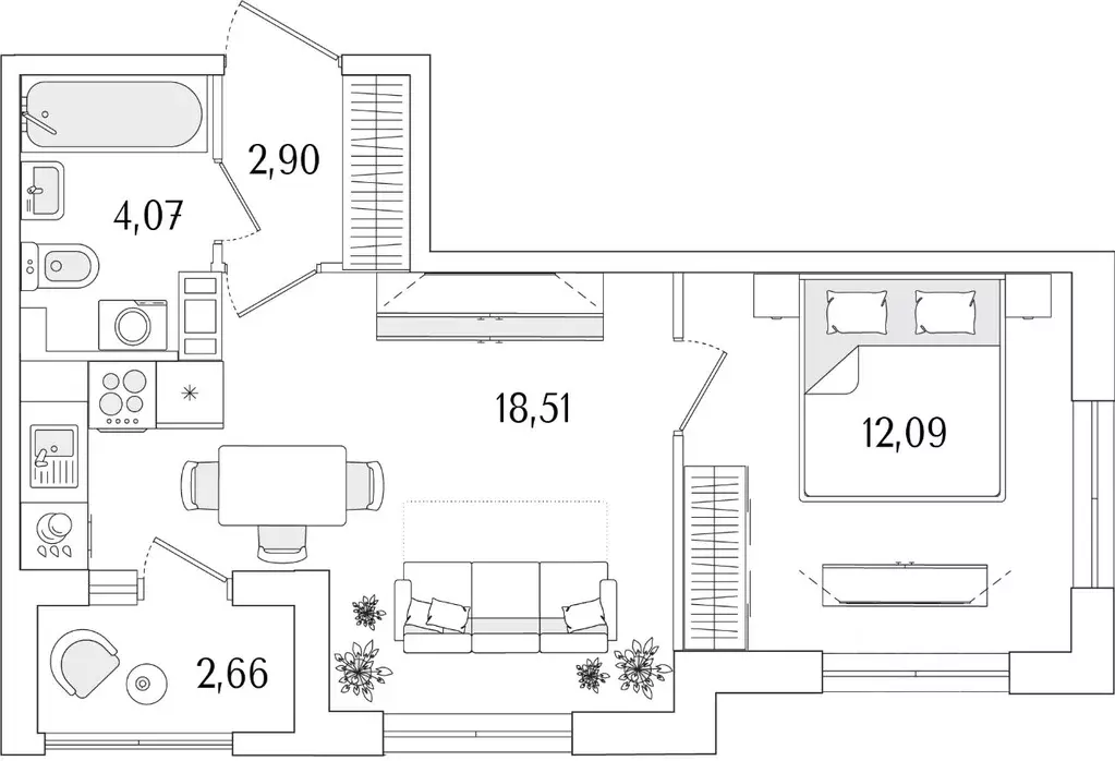 1-к кв. Санкт-Петербург ул. Фучика, 12к2Г1 (38.9 м) - Фото 0