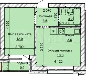 2-к. квартира, 33,8 м, 5/10 эт. - Фото 0