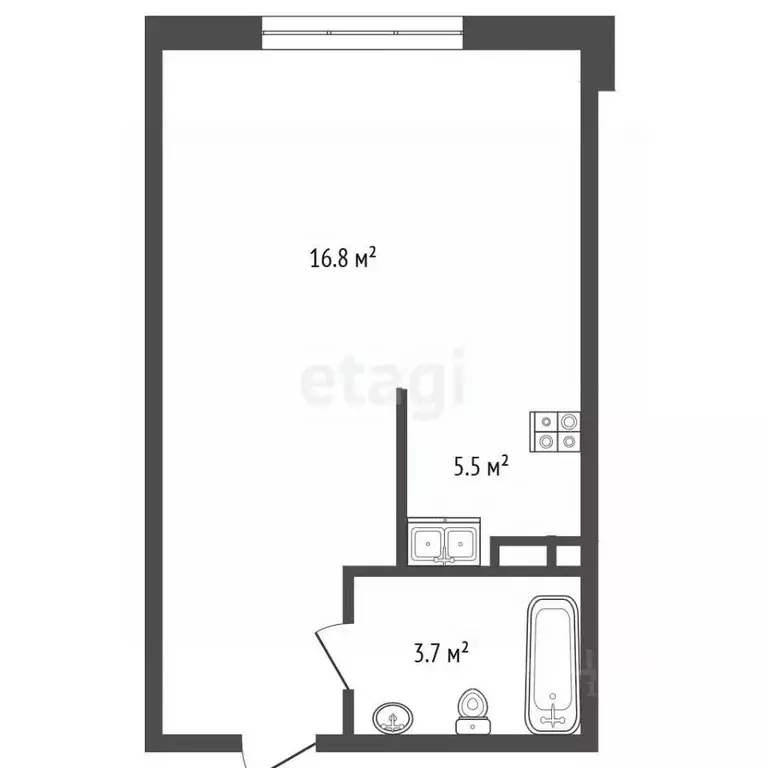 Студия Тюменская область, Тюмень ул. Братьев Бондаревых, 5 (29.9 м) - Фото 2