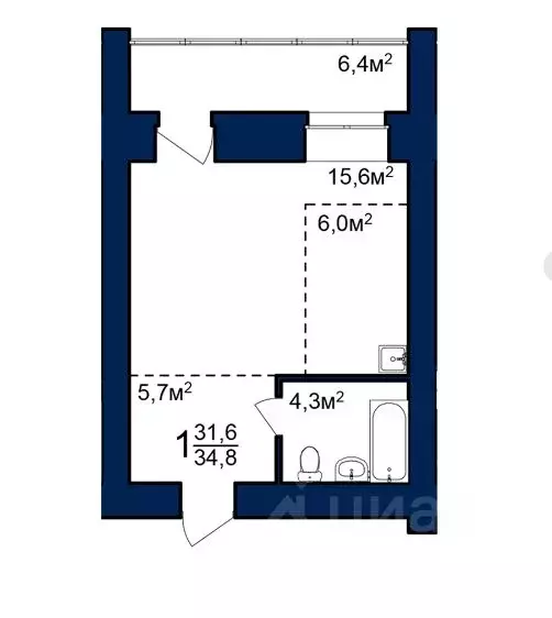 Студия Амурская область, Благовещенск 224-й кв-л,  (34.8 м) - Фото 0