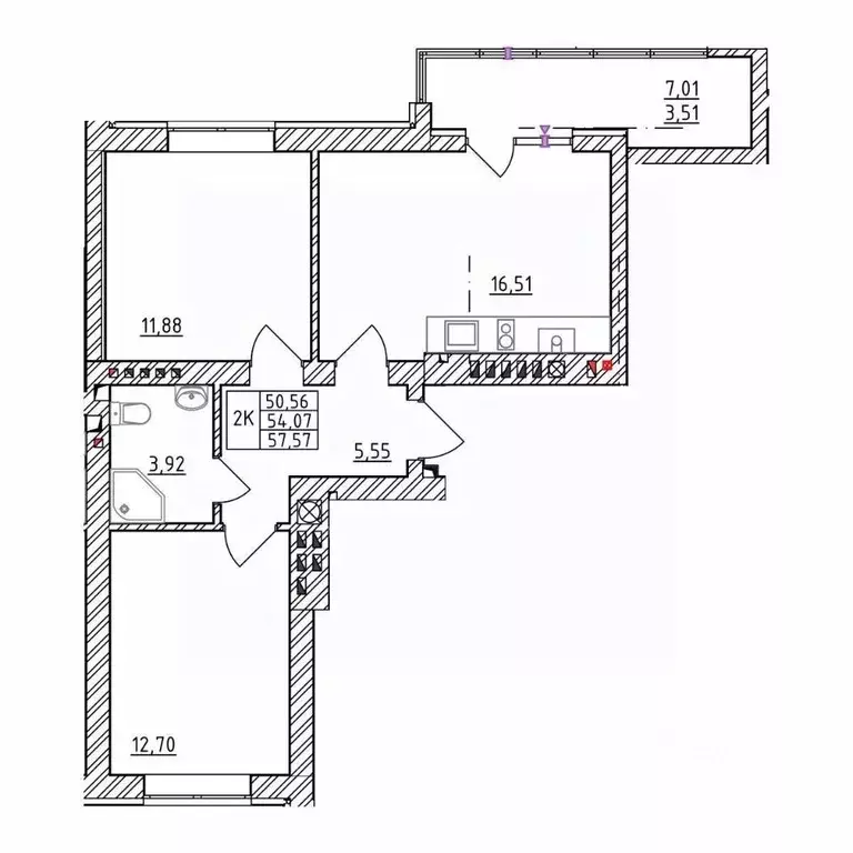 2-к кв. Калининградская область, Зеленоградск  (57.57 м) - Фото 1