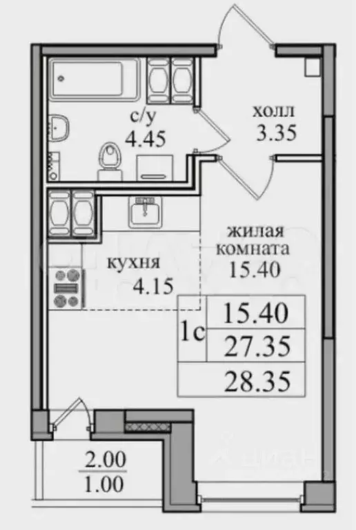 Студия Санкт-Петербург пос. Парголово, проезд Толубеевский, 24 (28.35 ... - Фото 1