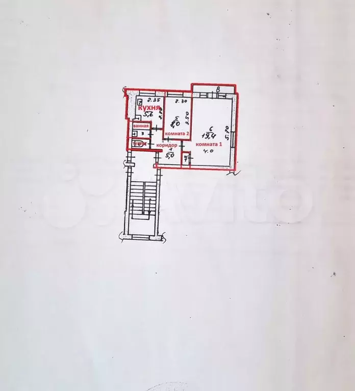 2-к. квартира, 41,8 м, 4/4 эт. - Фото 0