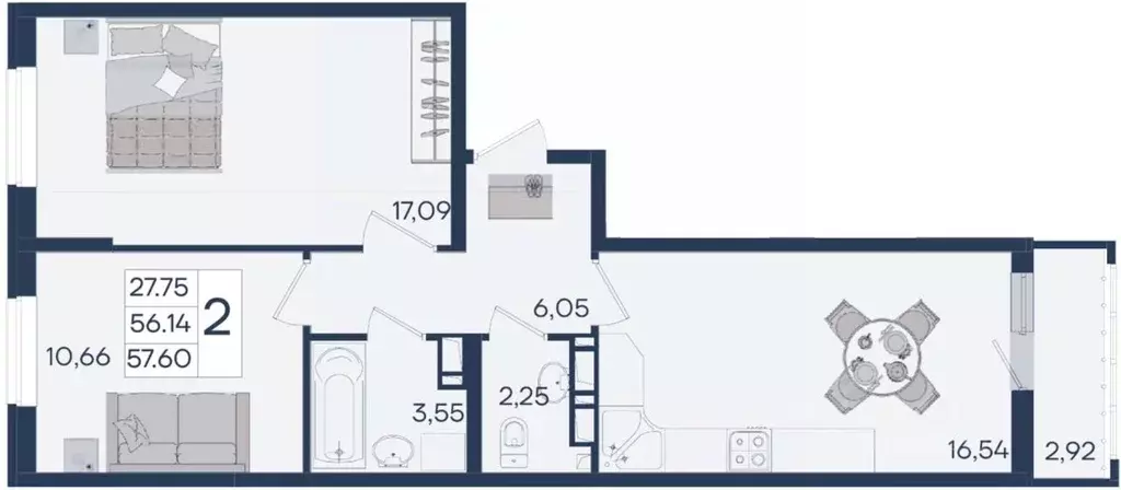 2-к кв. Краснодарский край, Краснодар  (57.6 м) - Фото 1