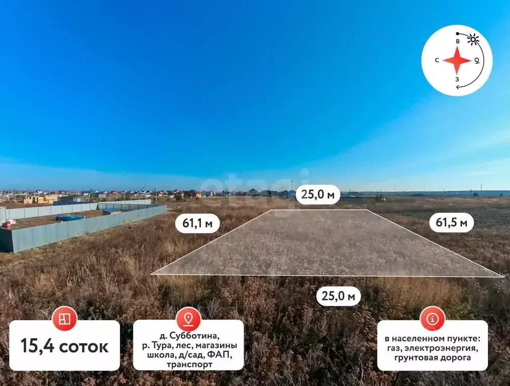 Участок в Тюменская область, Тюменский муниципальный округ, д. ... - Фото 1