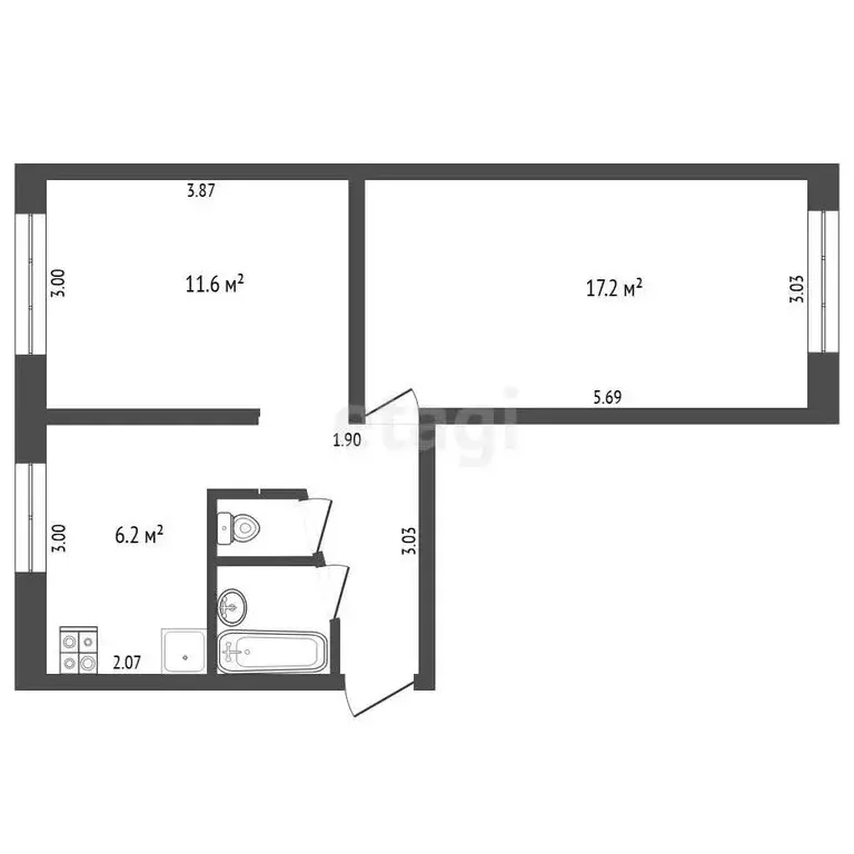 2-комнатная квартира: Тюмень, улица Беляева, 19 (43.9 м) - Фото 1