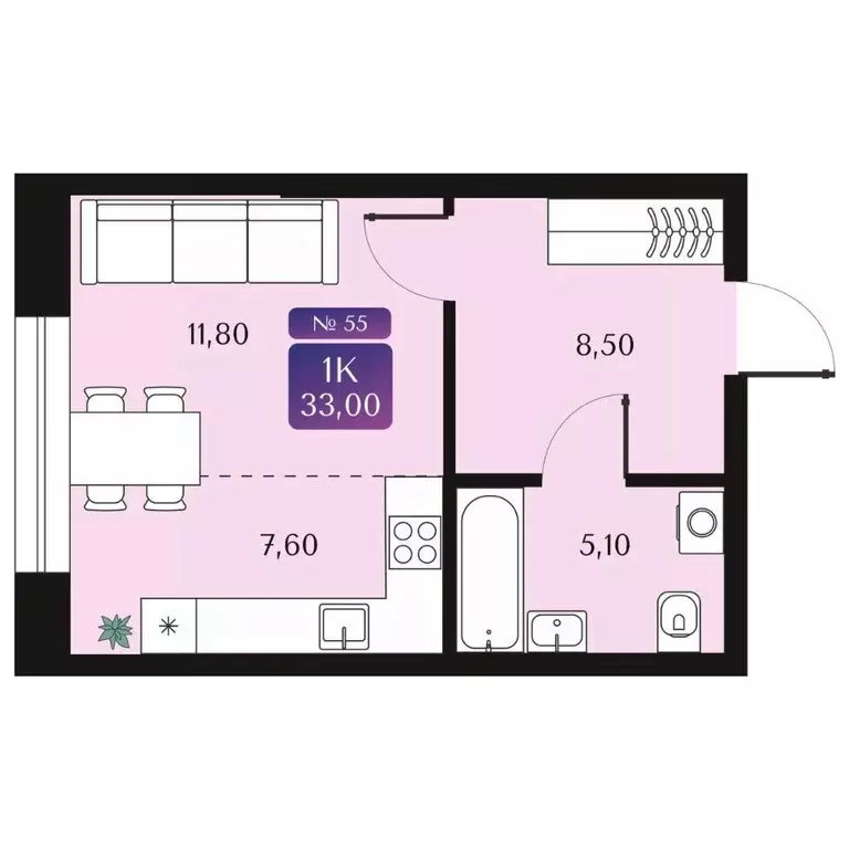 Студия Омская область, Омск ул. 5-я Северная (33.0 м) - Фото 2