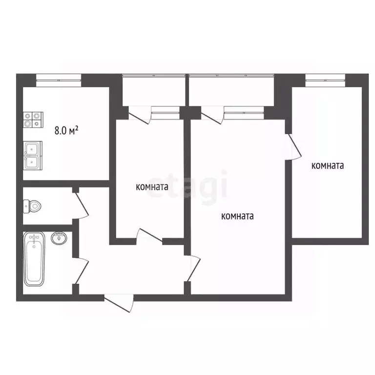 3-к кв. Московская область, Воскресенск ул. Зелинского, 3Б (58.0 м) - Фото 1