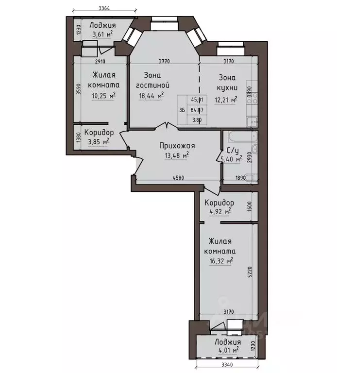 3-к кв. Хакасия, Абакан ул. Авиаторов, 5 (88.67 м) - Фото 1