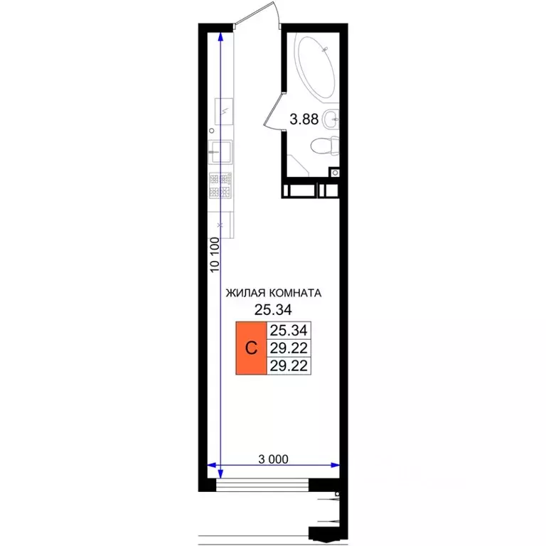 Студия Краснодарский край, Новороссийск 5-я Бригада мкр,  (29.22 м) - Фото 1