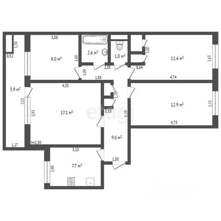 4-к кв. Брянская область, Брянск ул. Федюнинского, 5 (76.0 м) - Фото 1