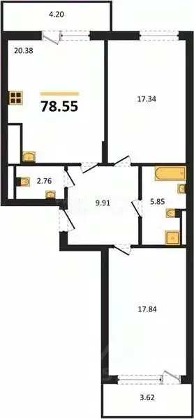 2-к кв. Калининградская область, Гурьевский муниципальный округ, пос. ... - Фото 2