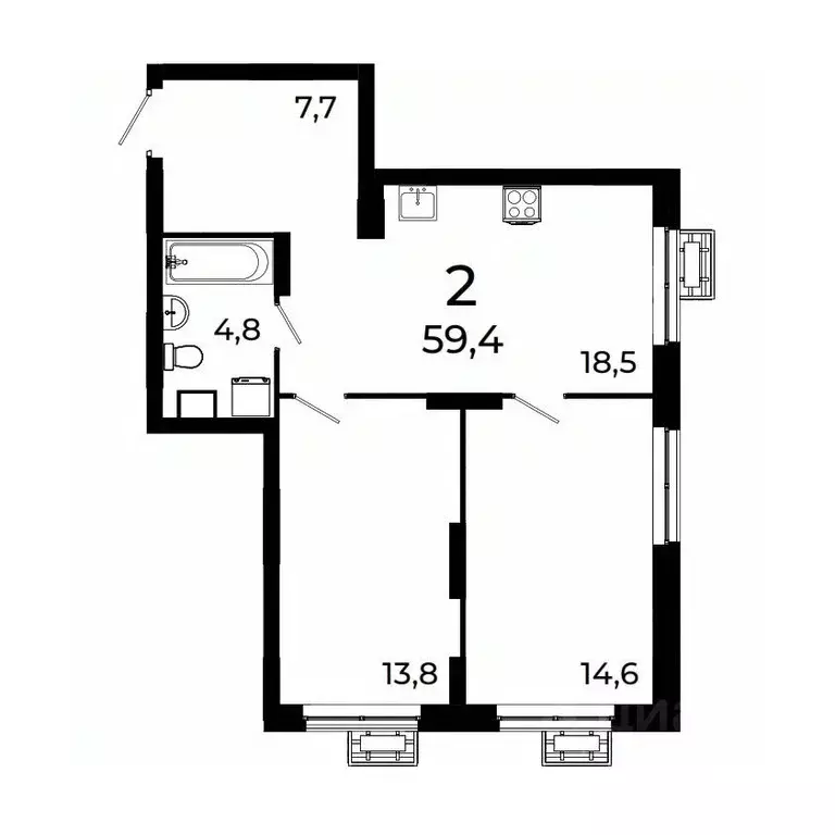 2-к кв. Нижегородская область, Нижний Новгород ул. Коперника, 15 (59.4 ... - Фото 0