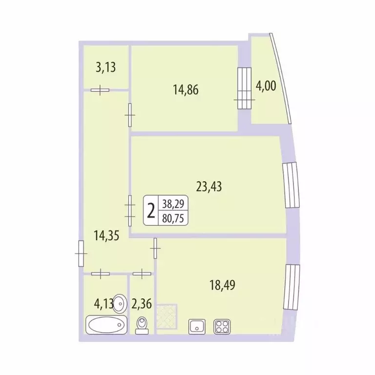 2-к кв. Санкт-Петербург Лыжный пер., 8к1 (81.3 м) - Фото 2
