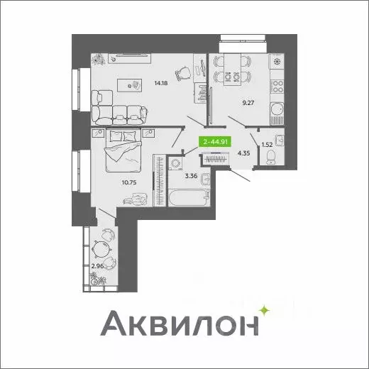 2-к кв. Архангельская область, Архангельск ул. Урицкого (44.91 м) - Фото 0