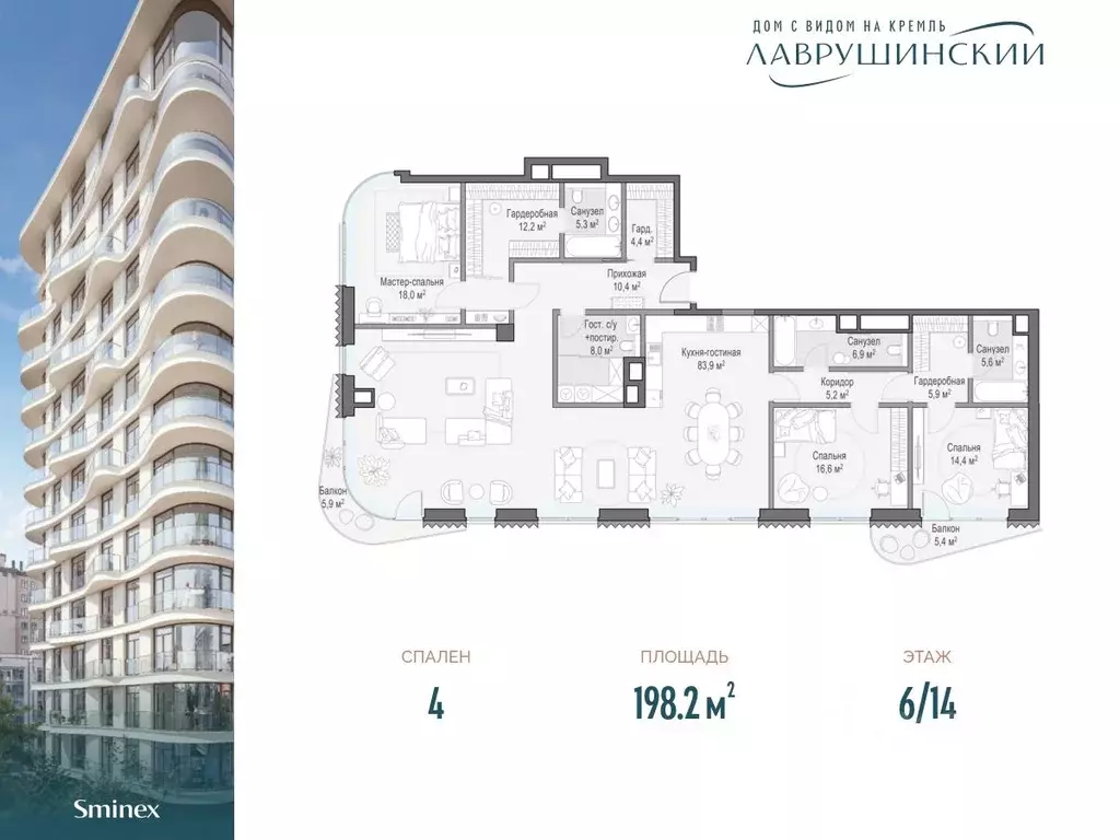 4-к кв. Москва Лаврушинский жилой комплекс (198.2 м) - Фото 0