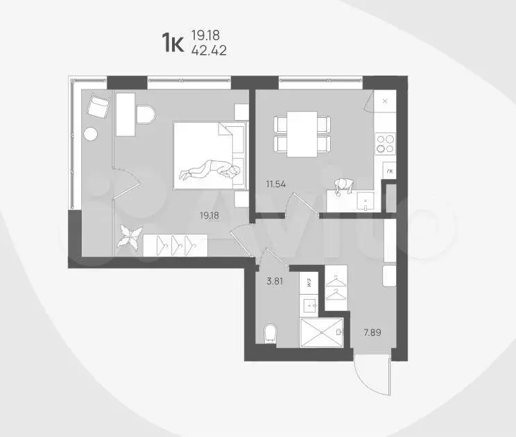1-к. квартира, 42,4 м, 3/4 эт. - Фото 1