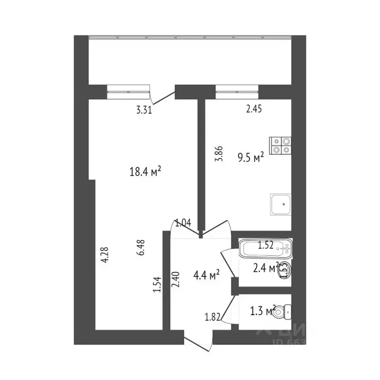 1-к кв. Оренбургская область, Оренбург Брестская ул., 24 (34.6 м) - Фото 1