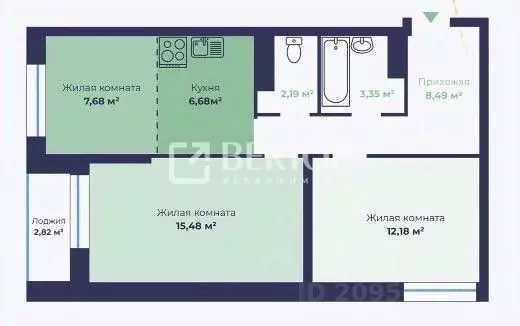 3-к кв. Ярославская область, Ярославль Чернопрудная ул., 15 (57.46 м) - Фото 2