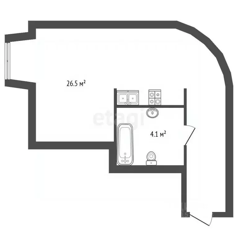 Студия Санкт-Петербург Серебристый бул., 18К1 (30.6 м) - Фото 2
