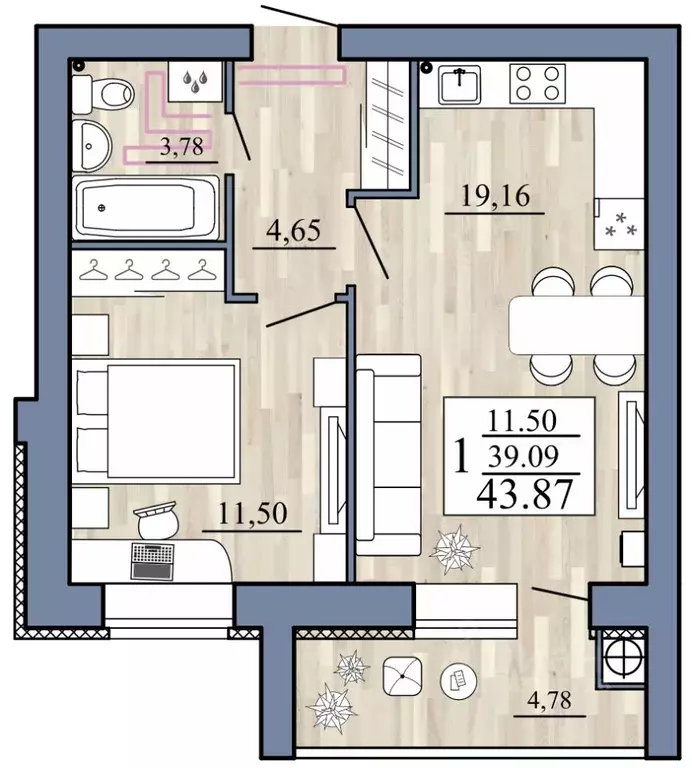 1-к кв. Рязанская область, Рыбное  (43.87 м) - Фото 1