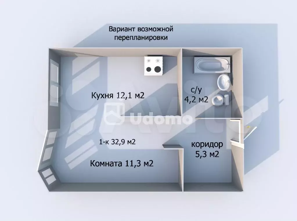 1-к. квартира, 32,9 м, 2/19 эт. - Фото 1