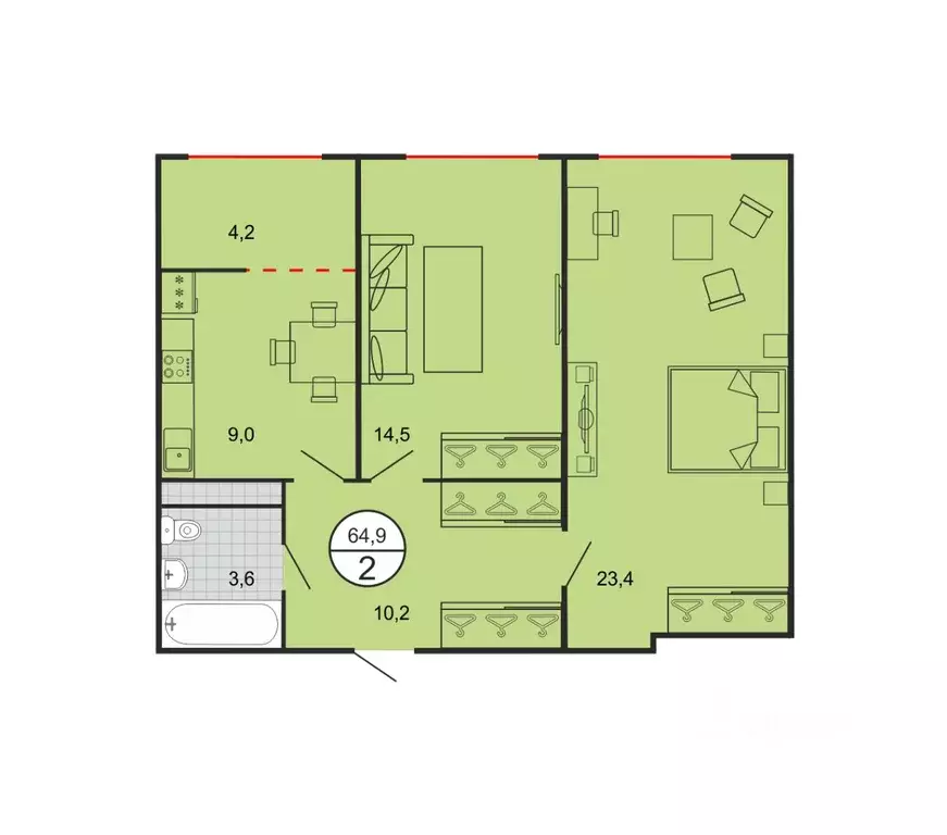 2-к кв. Ставропольский край, Георгиевск Олимп жилой комплекс (64.9 м) - Фото 1