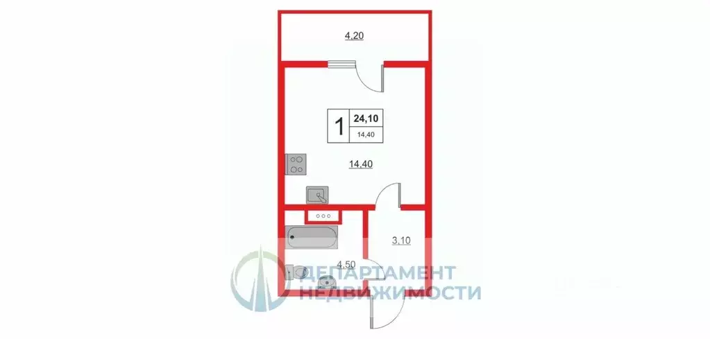 Студия Краснодарский край, Краснодар ул. Евгении Жигуленко, 9 (25.0 м) - Фото 1